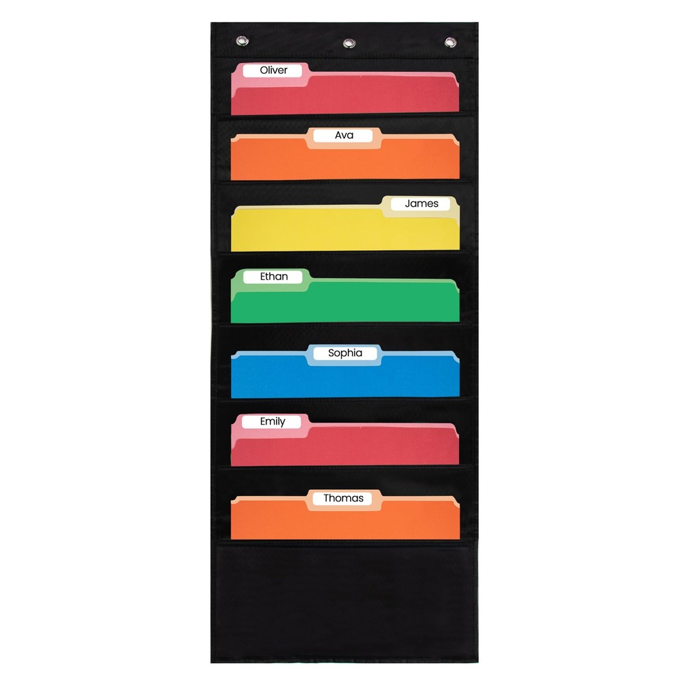 - 7 Pocket File Pocket Chart Black Tall - Versatile Wall Hanging File Folder ...