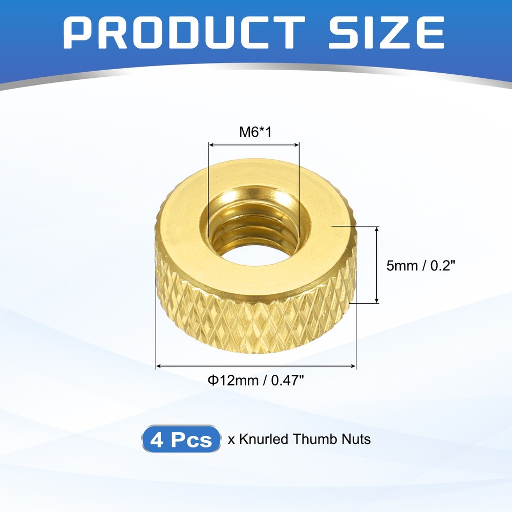 4Pcs M6x12mmx5mm Knurled Thumb Nuts, Yellow