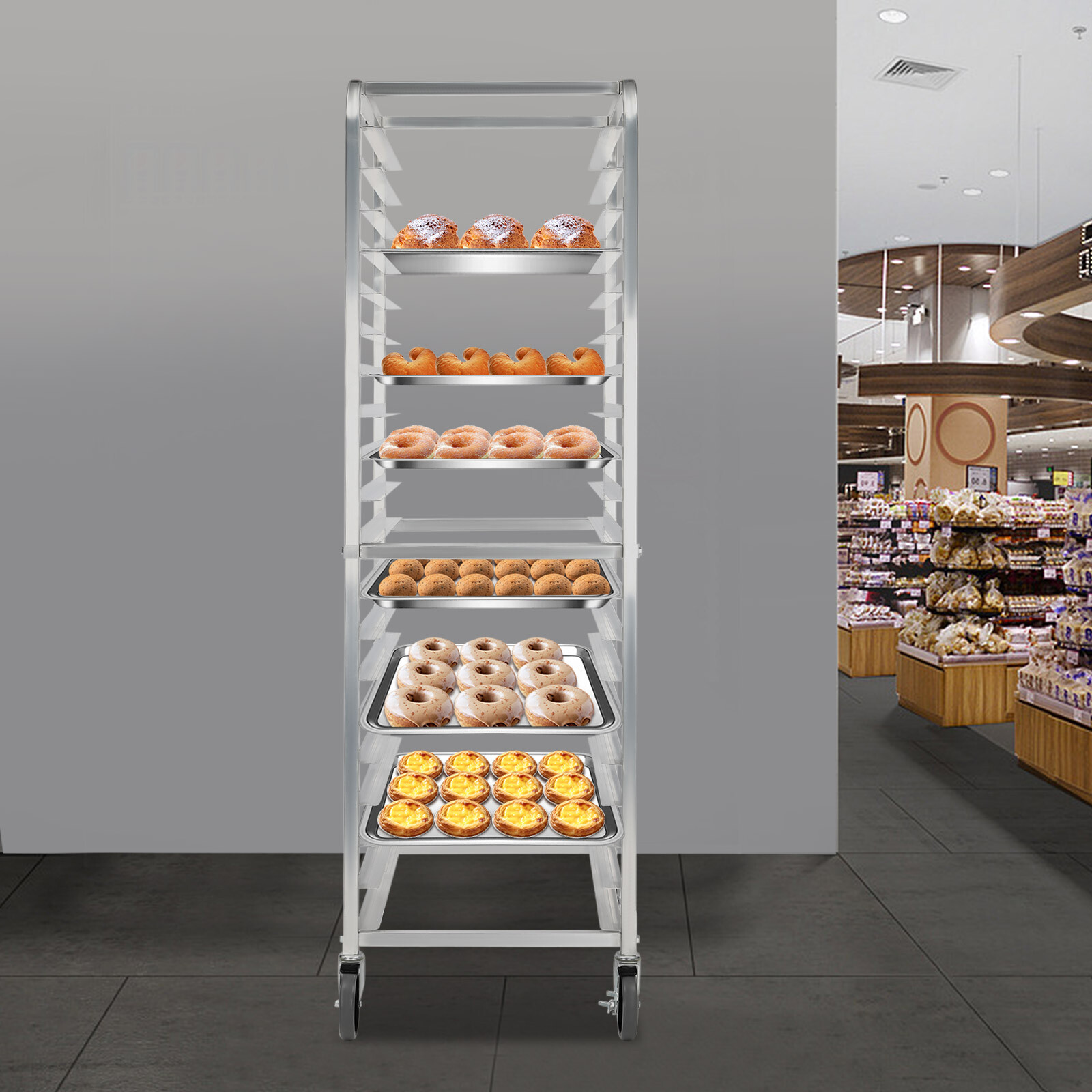 20-Tier Bakery Rack Aluminum Alloy Pan Rack with 2 Wheels for Kitchen Commercial