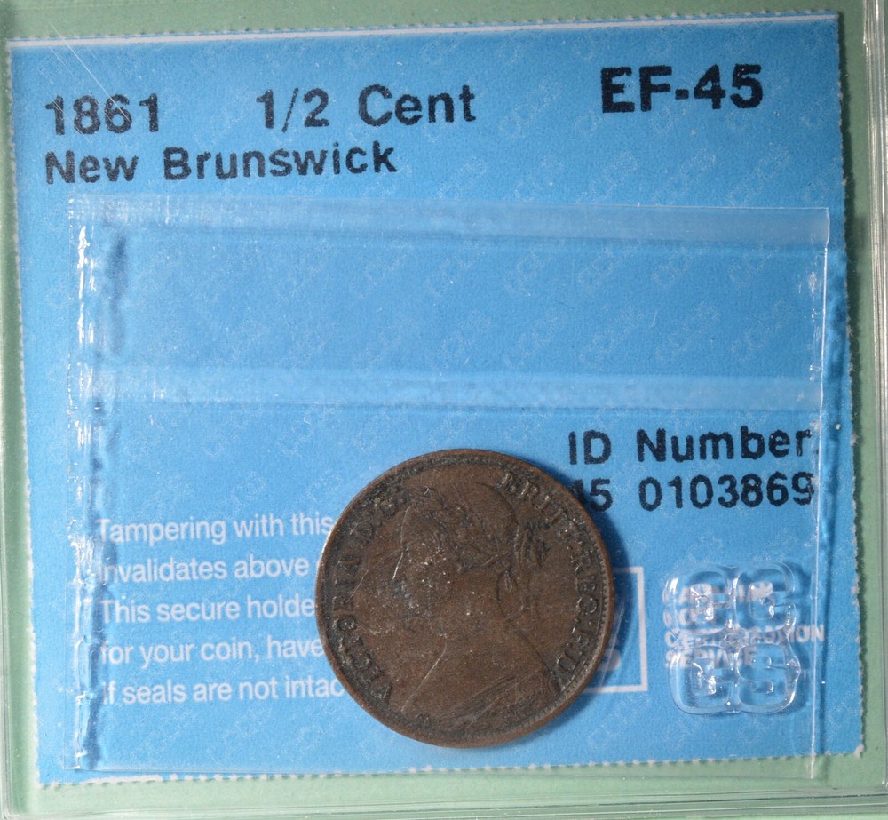 1861 New Brunswick - 1/2 Cent  - Graded CCCS EF-45  🇨🇦🇨🇦
