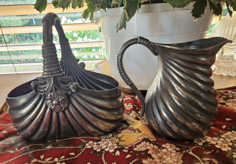 Vintage QUAD Silver Plate Cream And Sugar Set