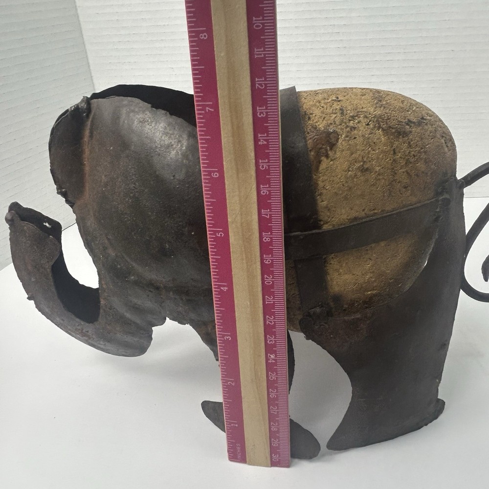 Antique Folk Art Solid Iron Elephant Stone Core Weight Doorstop Blacksmith