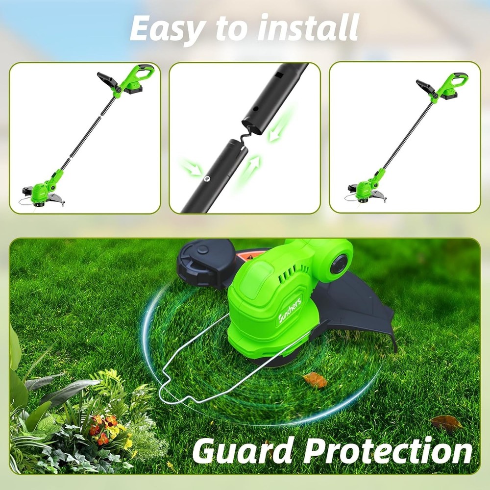 Powerful 12-Inch 20V Adjustable Cordless Grass Trimmer & Edger - 8 Extra Spools