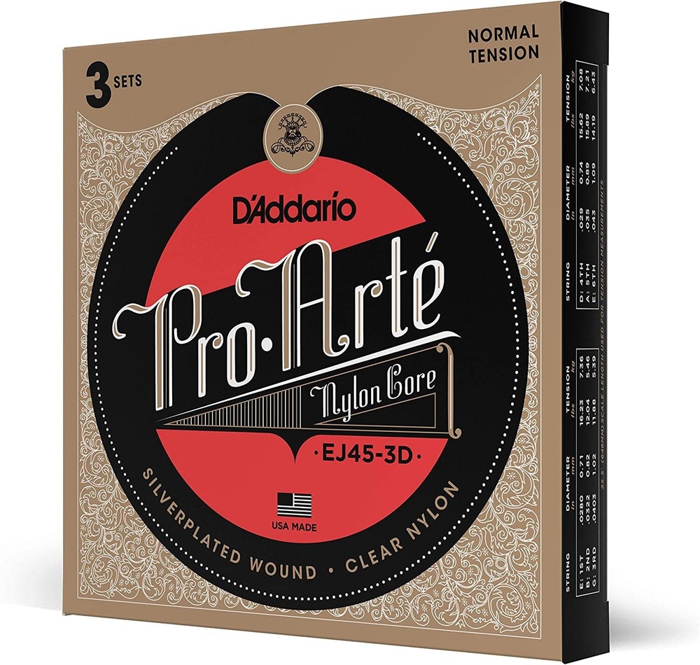 3 Sets Pro-Arté EJ45  Nylon Classical Guitar Strings Normal Tension EJ45-3D
