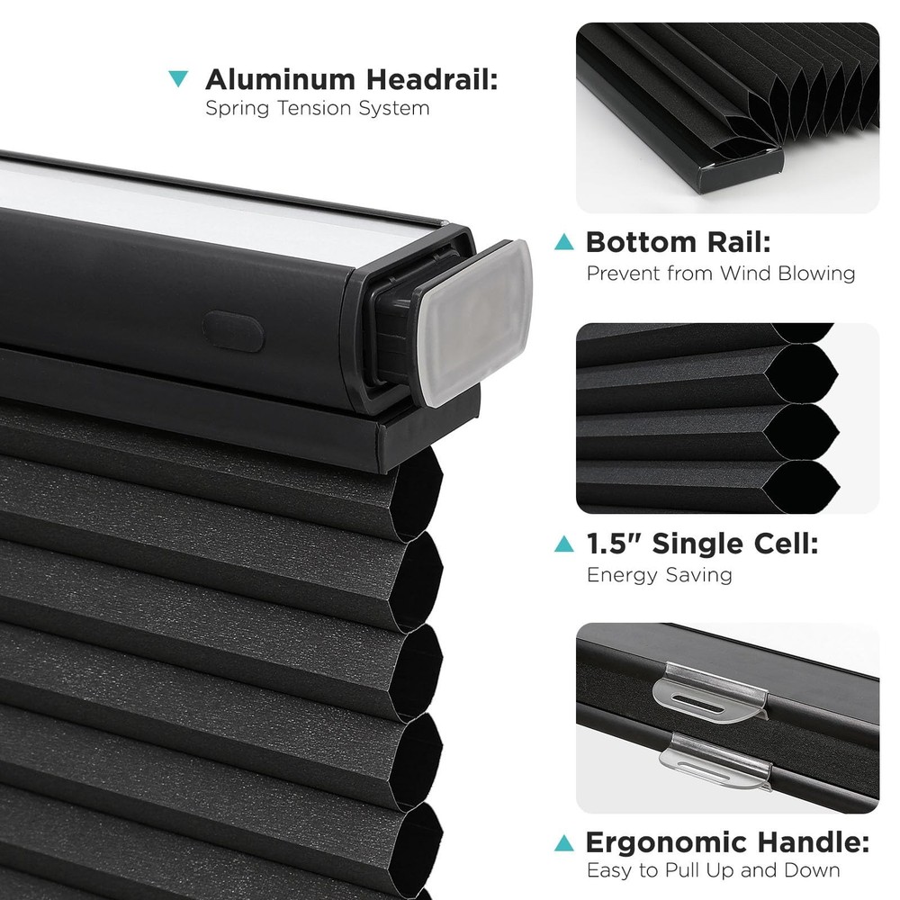No Tools No Drill Blinds for Indoor Windows, Cordless Window Blinds Cellular ...