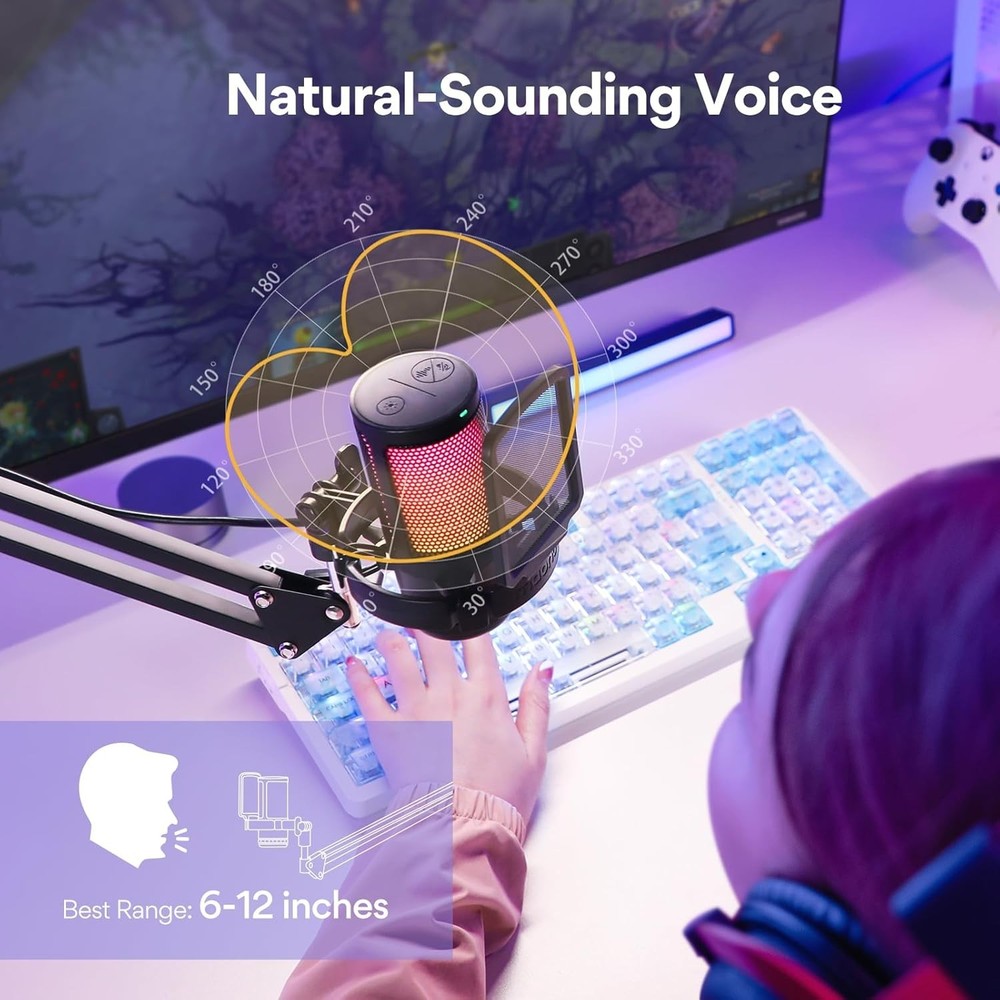 Professional USB Microphone with Mute & Gain Control for Gaming & Podcasting