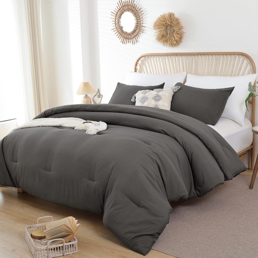Queen Comforter Set Charcoal Grey, 3pcs