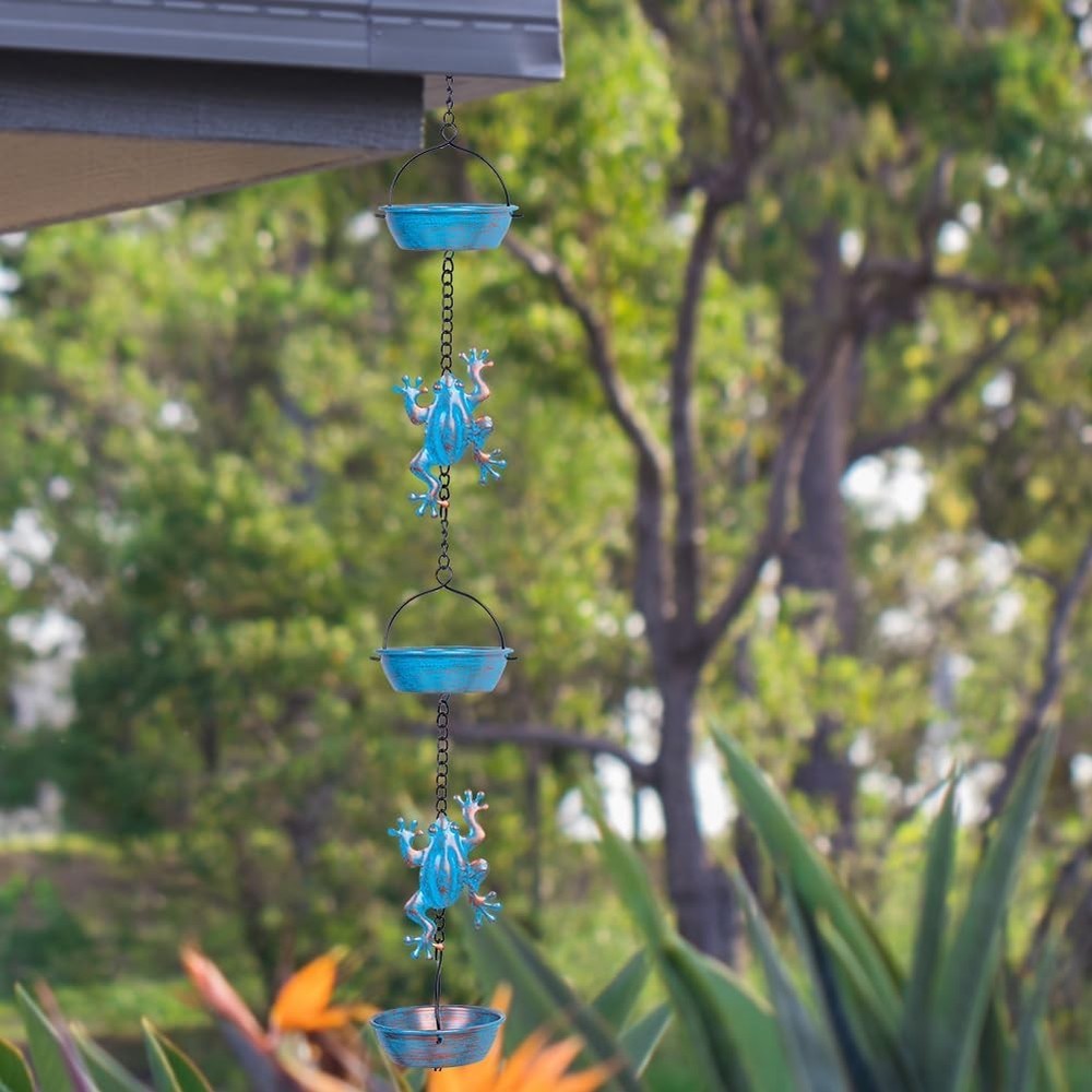 Rain Chain, 11.4FT Frog Rain Chains with 12 Cups, Functional and Decorative Repl