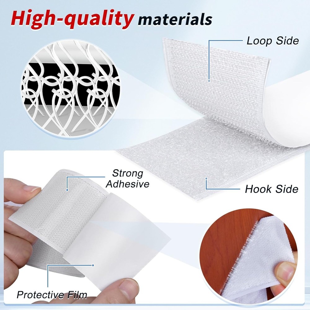 2 Inch X 15Ft Hook and Loop Strips with Adhesive, Double Sided Self Adhesive, Ny