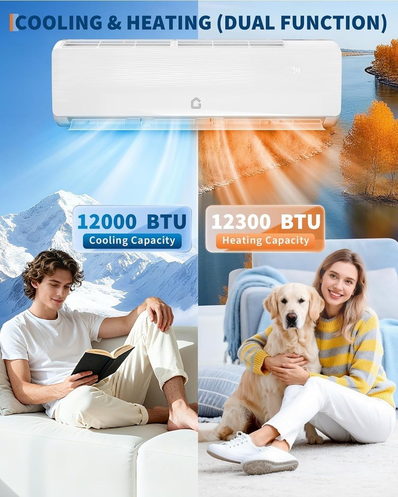 Mini Split Air Conditioner 12000 BTU with 19 SEER2 Efficiency Heating & Cooling