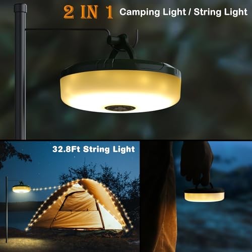 Camping String Lights, 2 in 1 Outdoor String Lights with 8 2 Pack Green