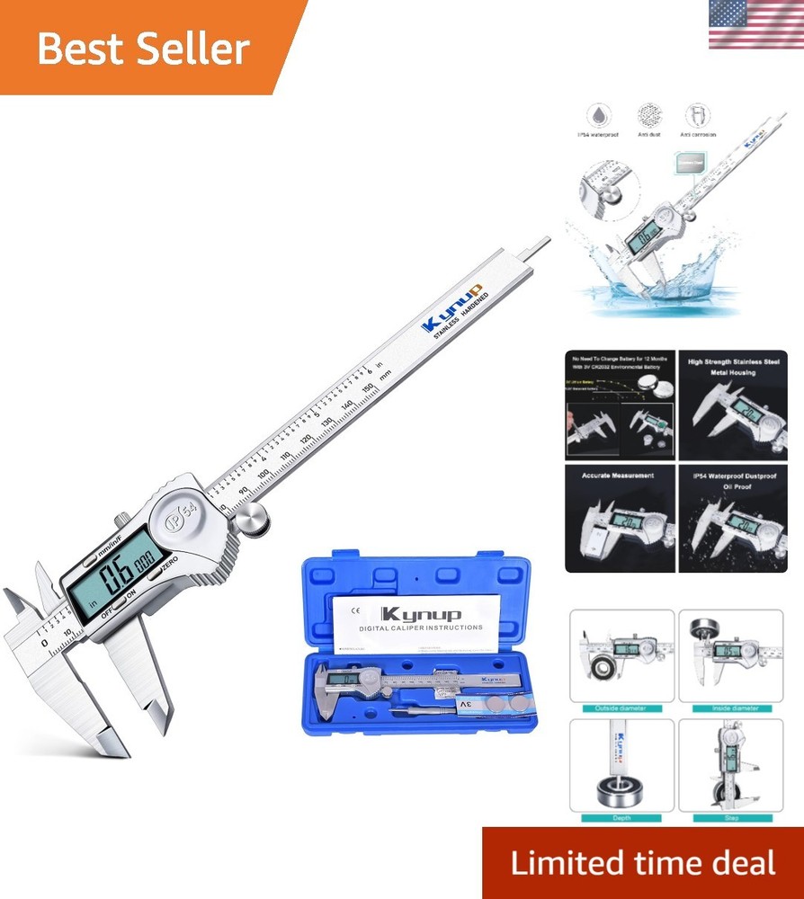 Accurate 6-Inch Digital Caliper Tool - Splash Proof, Large LCD & Versatile Use