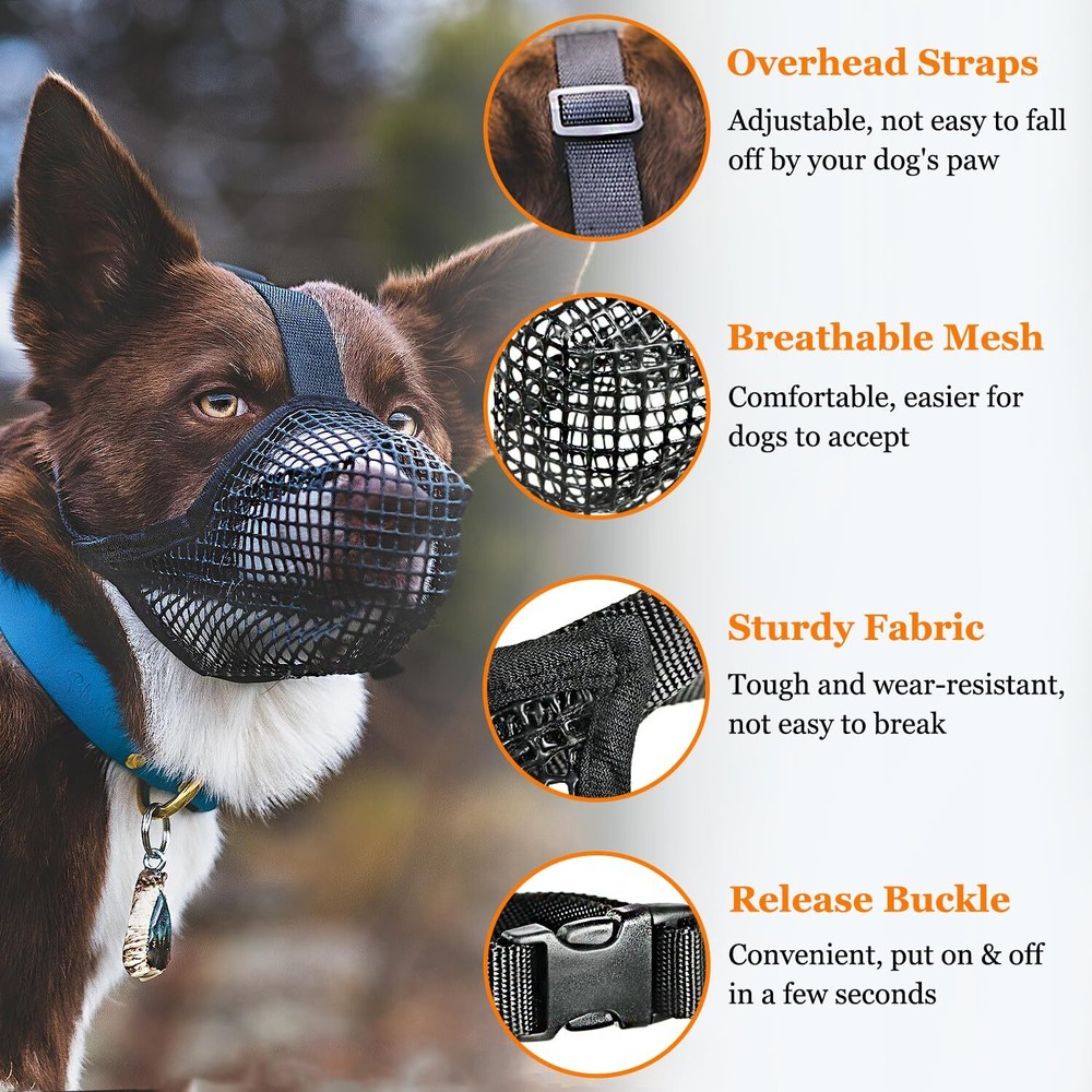 Dog Muzzle Soft Mesh Muzzle for Small Medium Large Dogs Labrador German Sheph...