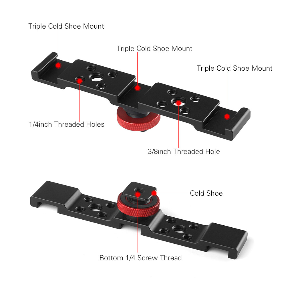 Triple Cold Shoe Mount Plate Bracket for Camera Microphone M7E1