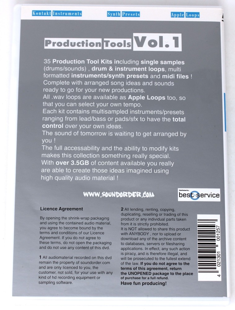 Best Service Production Tools Vol.1 Sample/Sound Library/Sampling CD Soundorder