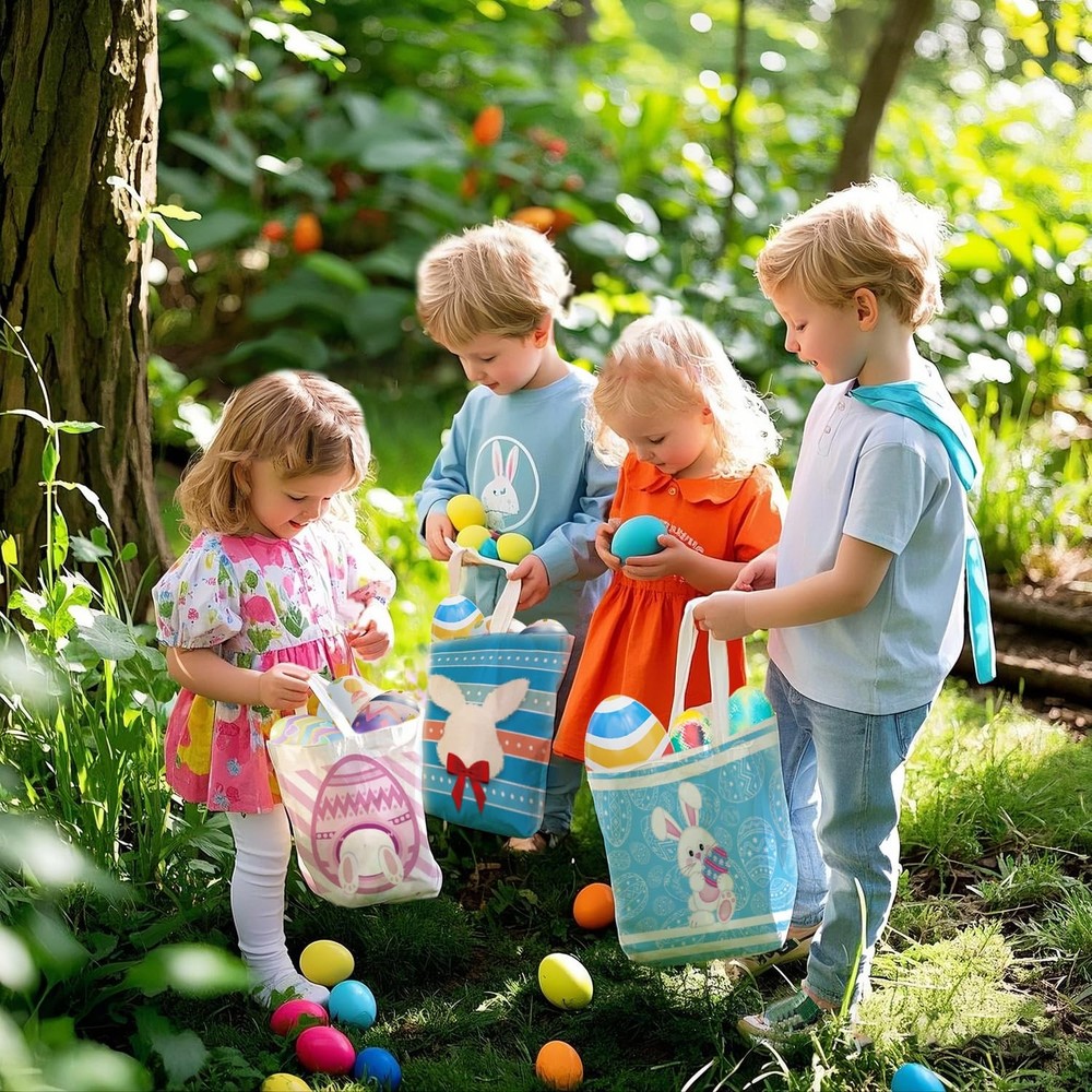 2 Pcs Easter Egg Baskets for Kids, Easter Eggs Hunt Basket for Kids Empty, Pi...