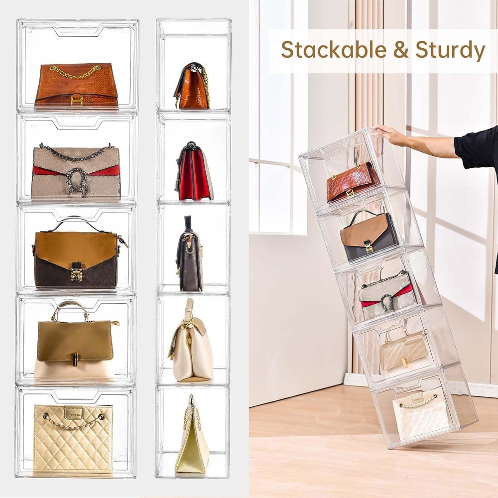 3 Pack Clear Storage Bins W/ Lids Storage Containers W/ Magnetic Door Stackable