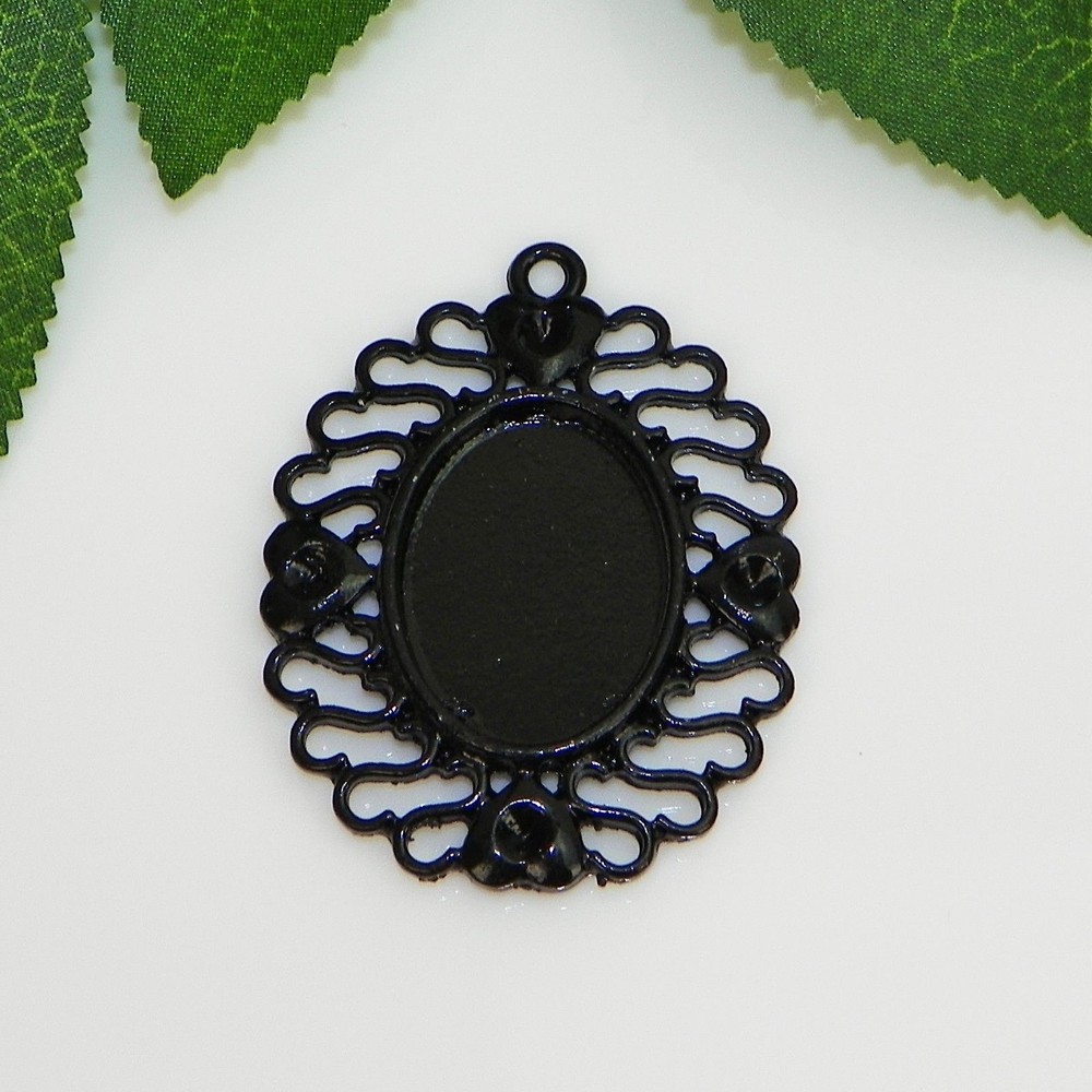 25x18 Oval Black Enamel Plated Cabochon (Cab) Drop Setting (C1-04)
