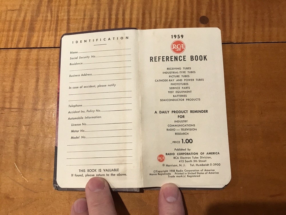 RCA Tube Pocket Reference Catalog Book Guide Electronics 1959 Socket Diagrams