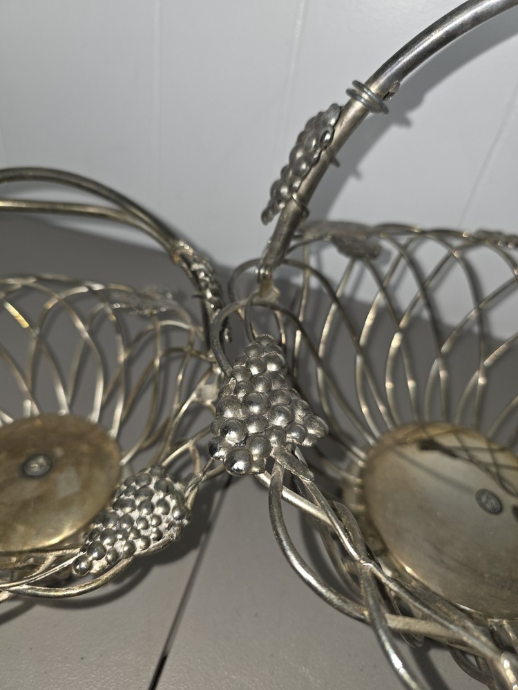 GODINGER Silver Grapevine Leaf Baskets Silver Plated Base Metal 11" Decorative