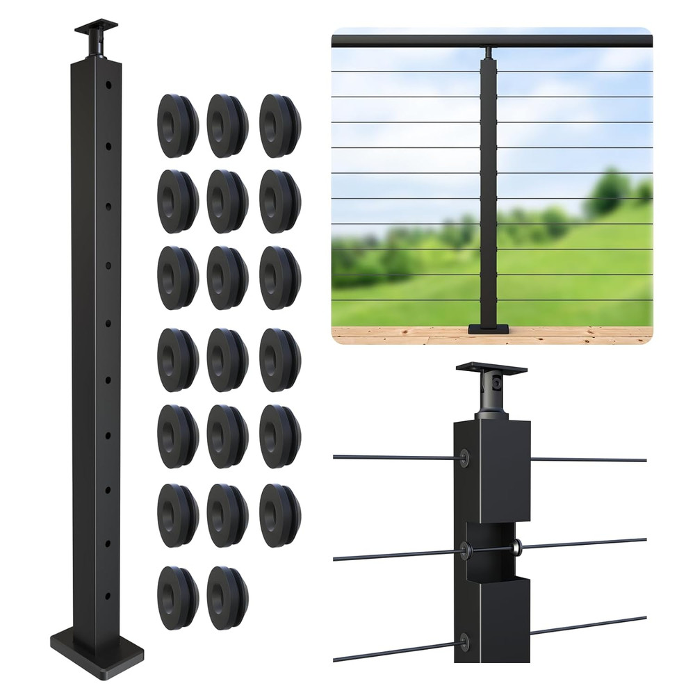 Level Drilled Cable Railing Post 36" (35"X2"X2"), Angle Bracket Stainless Steel