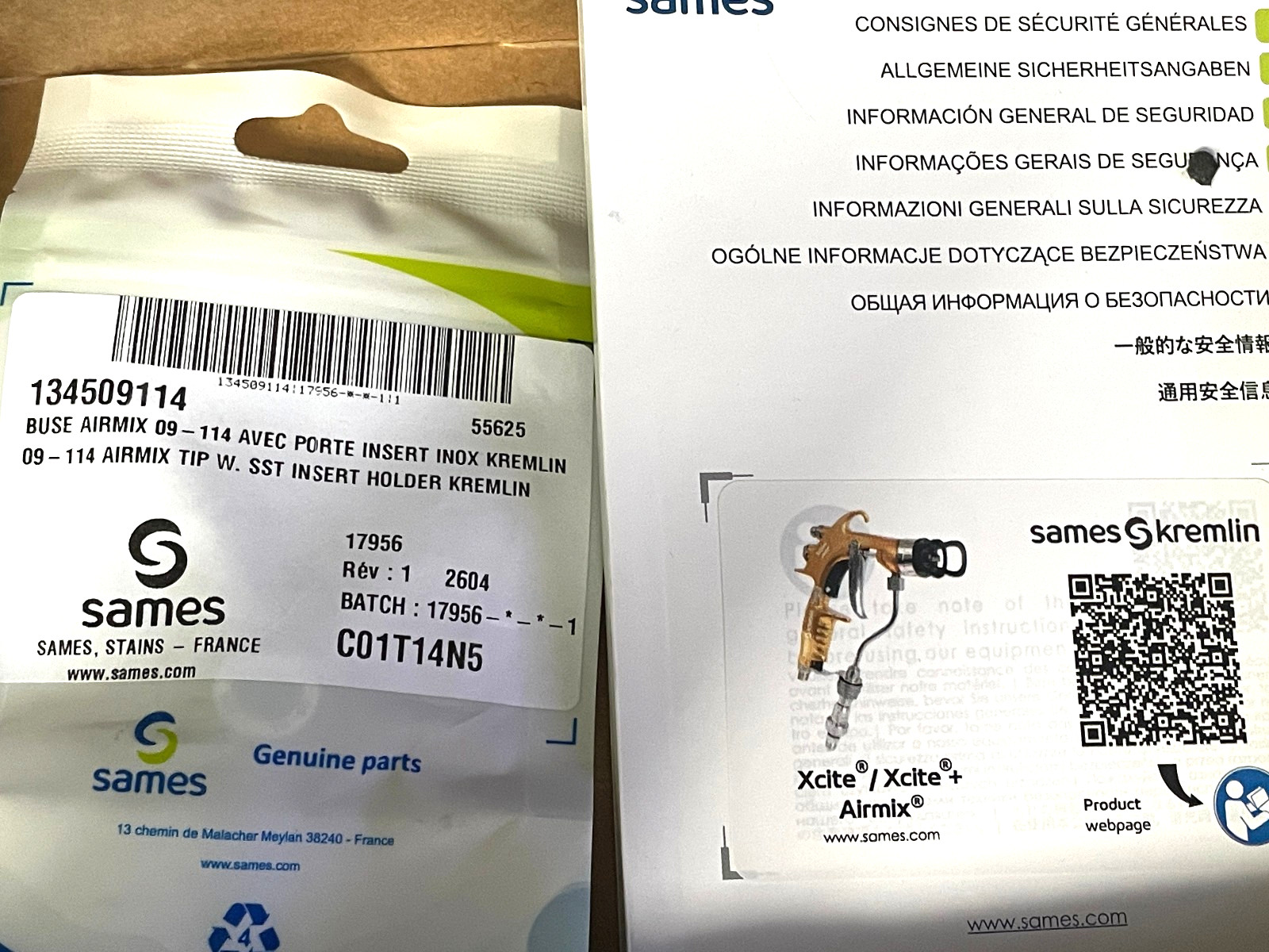 SAMES KREMLIN XCITE AIRMIX SPRAY GUN 120B NIB w/tip aircap fluid swivel-ss seat