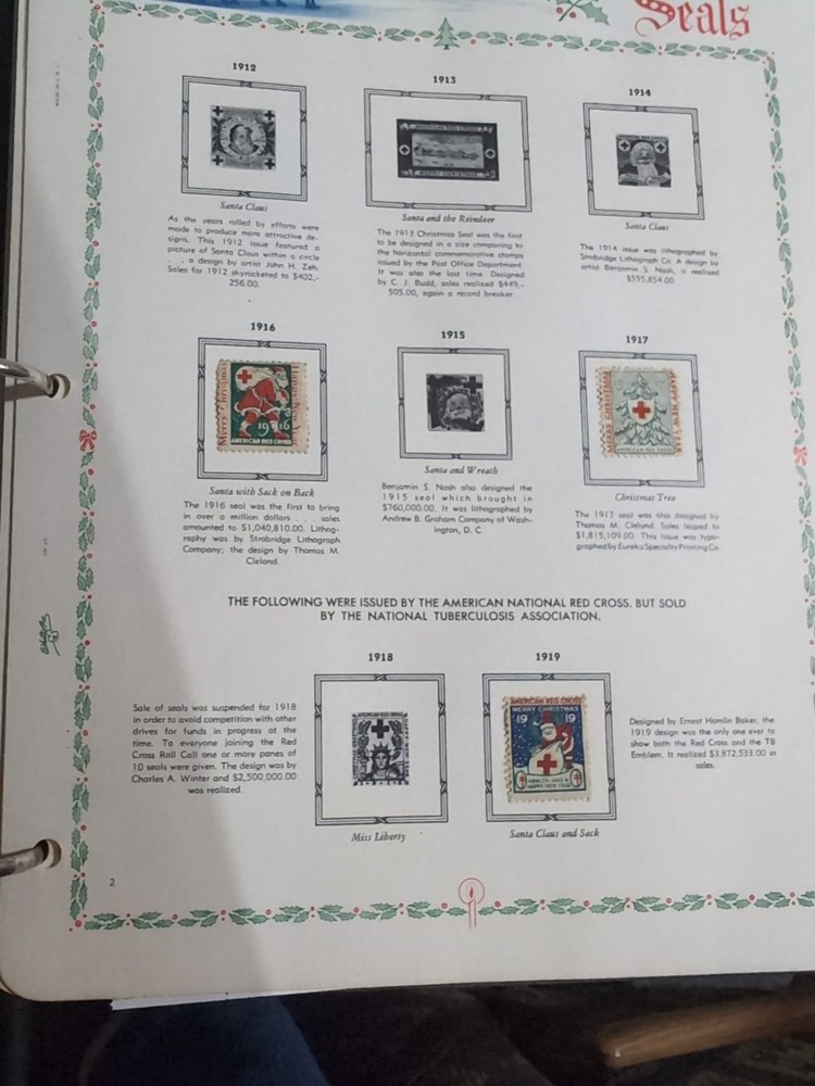 Vtg. White Ace Christmas Seals Folder W/Page Lifters & Historical US Pages *Read