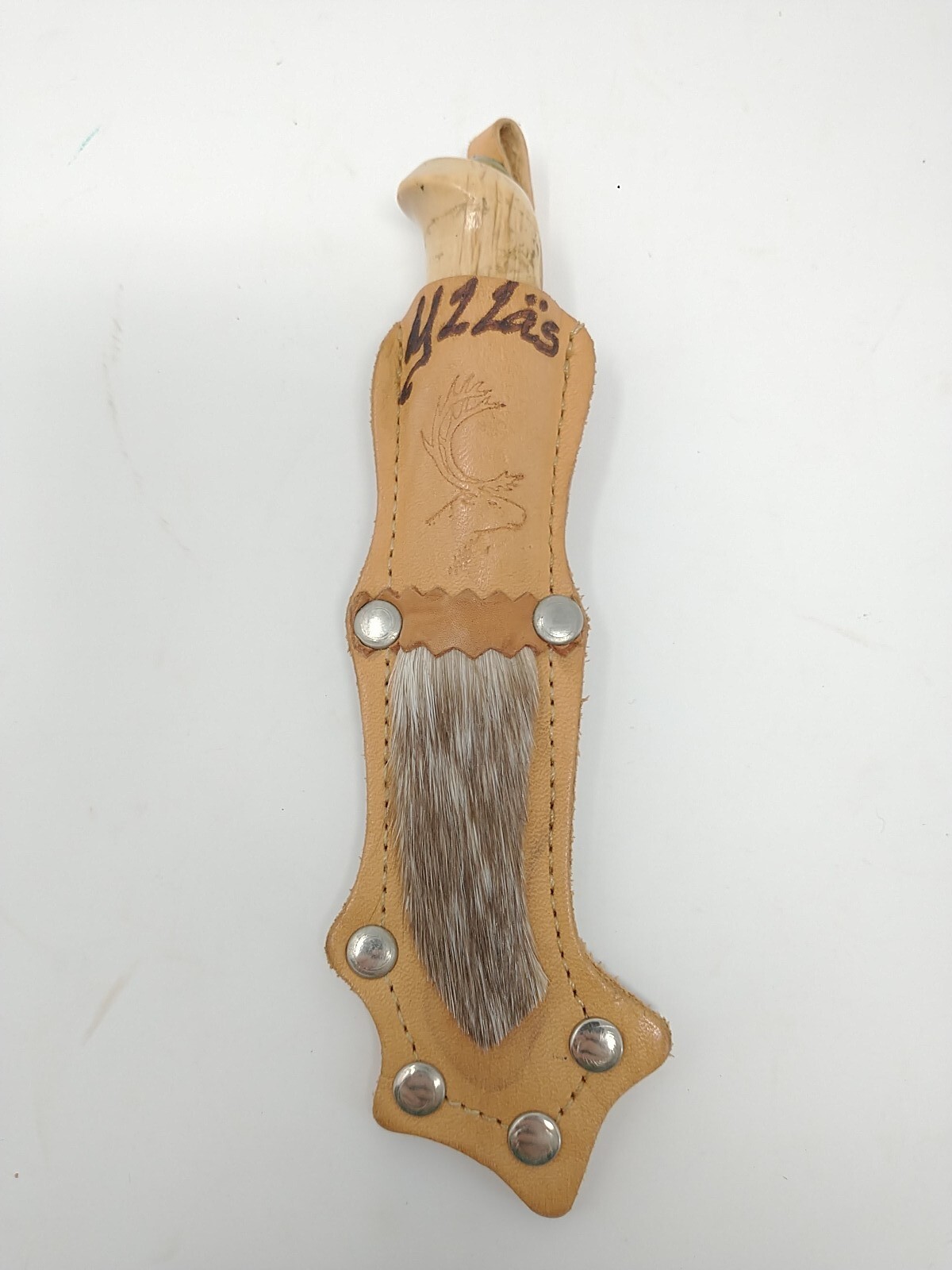 Vintage Yllas Finnish Puukko Sami Knife with Reindeer Fur Sheath