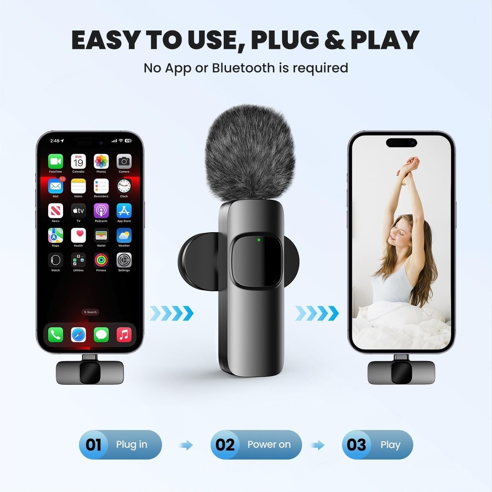 Wireless Lavalier Microphone with Magnetic Clip, Mini Mic for iPhone Android,...