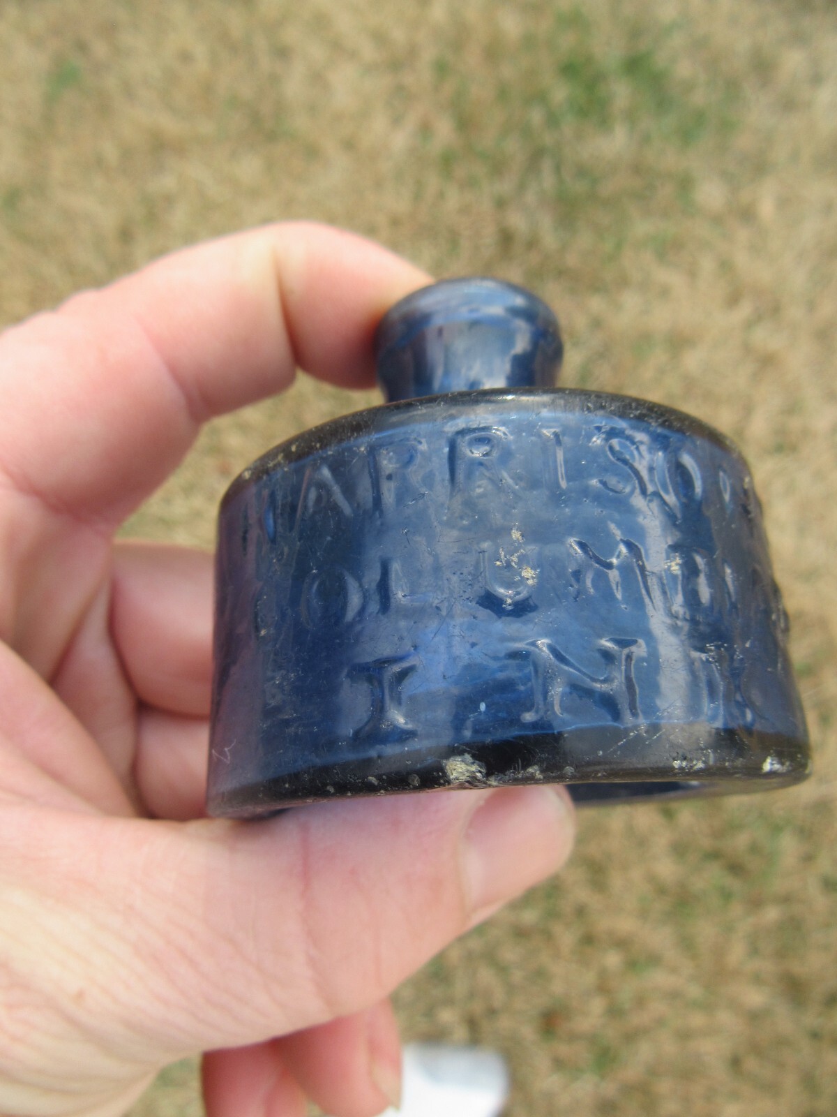 RARE Antique 1850's Harrison's Columbian Ink Cobalt Inkwell Bottle, Pontil