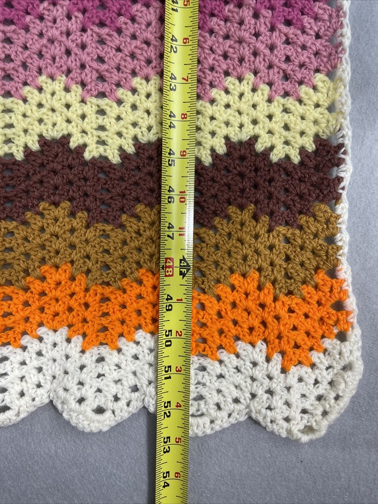 Handmade Crochet Throw Blanket Chevron Wavy Pattern Multicolor Approx 52”x32”