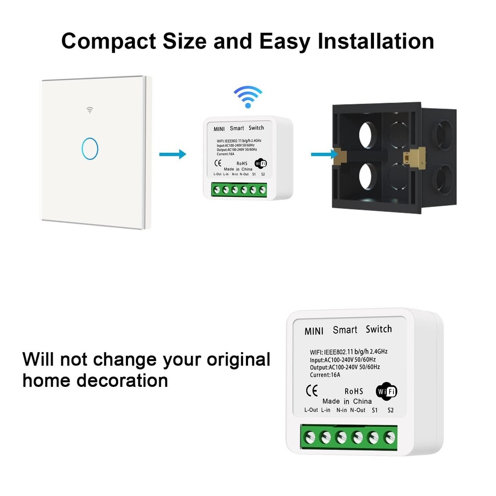 2 PACK - 16 AMP Smart MINI Switch Relay Google Amazon Alexa WIFI