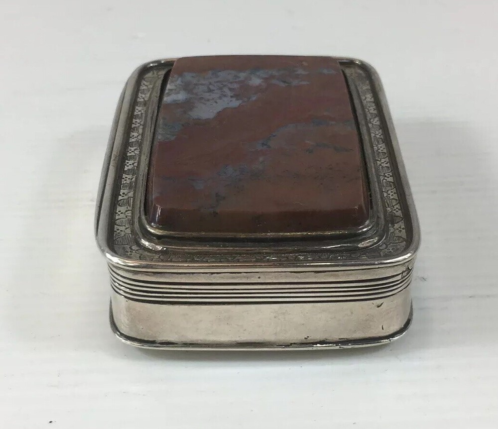 Fine Antique Georgian Solid Silver (Tested) Mounted Agate Table Snuff Box 126g