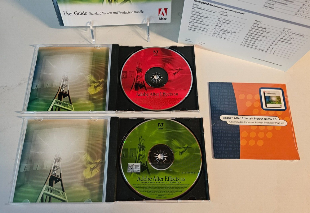 Adobe After Effects 5.0 & 5.5 Software Apple Macintosh w/ User Manuals & Plugin!