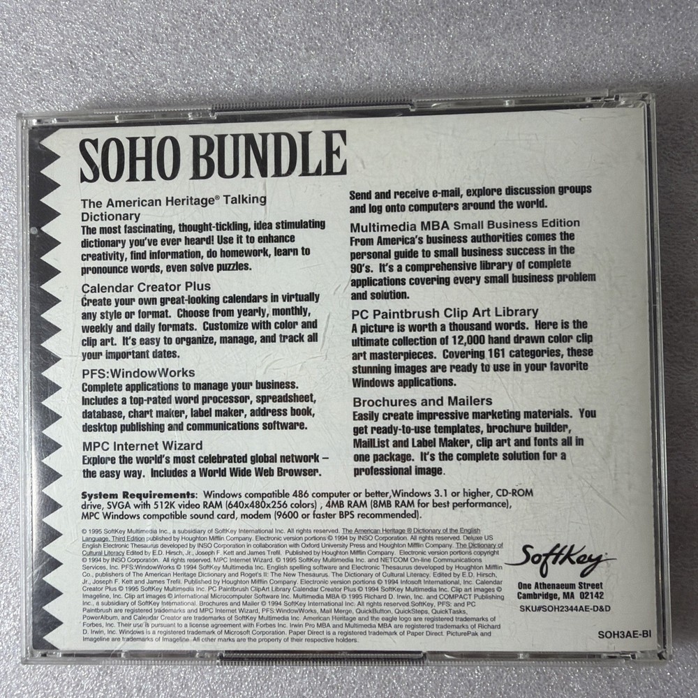 Softkey Soho Bundle & Multimedia MBA Software PC CD 2 Pack Windows Rare VTG 1995