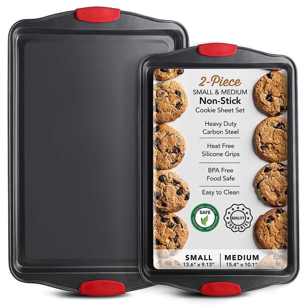 Baking Sheet Set, 2-Piece 2 Piece Small & Medium Cookie Black