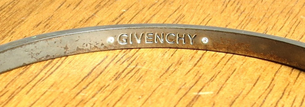 GIVENCHY Womens Silver Tone Crystal Hinged Bangle Bracelet Pave Rhinestone