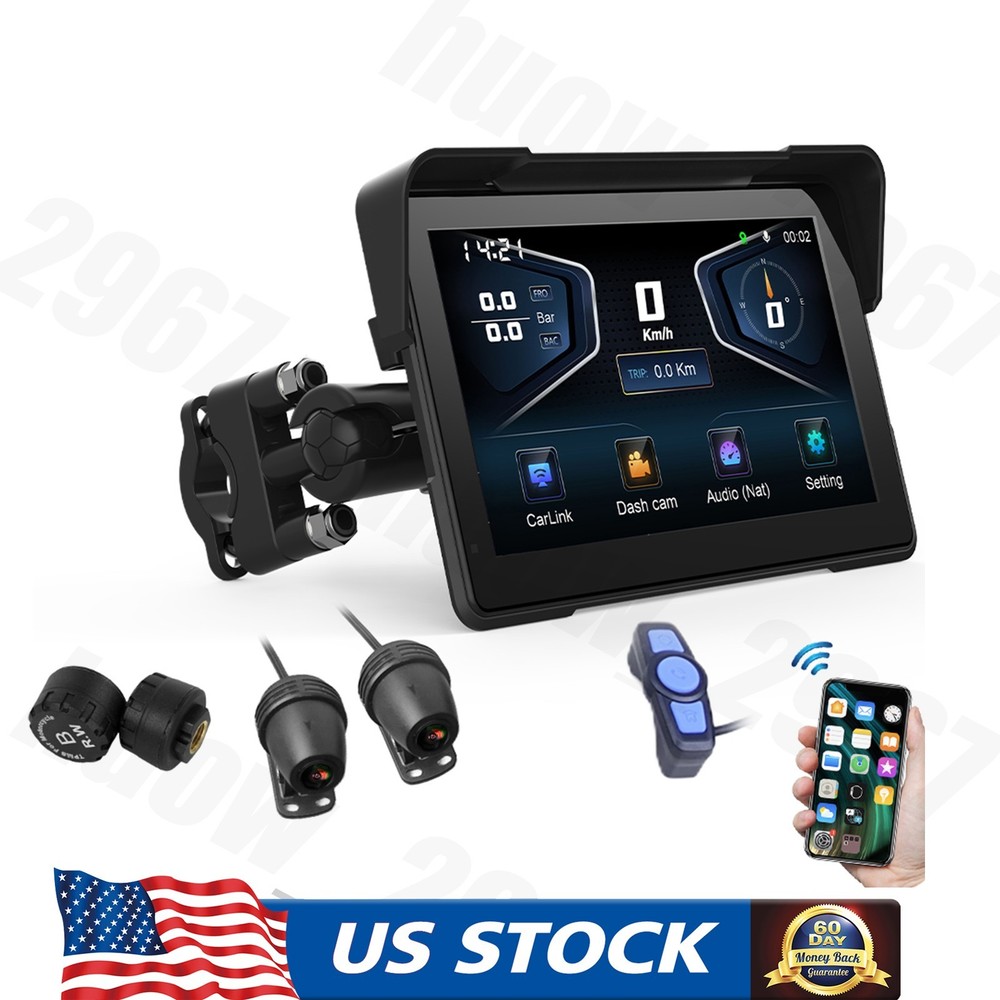 Motorcycle Dashcam 7inch Touchscreen Loop Recording GPS Tracking Bluetooth V4.0