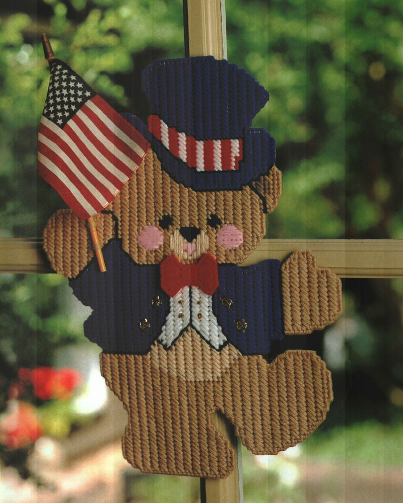 FLAG WAVING BEAR & PATRIOTIC MAGNETS PLASTIC CANVAS PATTERN INSTRUCTIONS