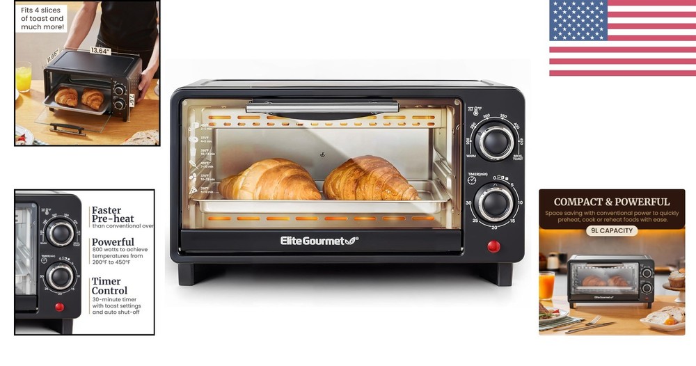 Adjustable Temperature Toaster Oven - 4 Slice Compact Design for Easy Cooking