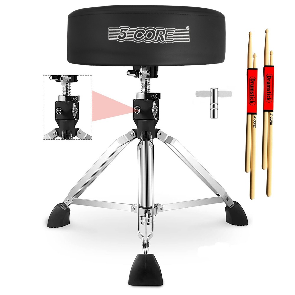 5Core Drum Throne PRO w/ 4" Thick Padded Seat Height Adjustable Stool 400 lbs💪⚫