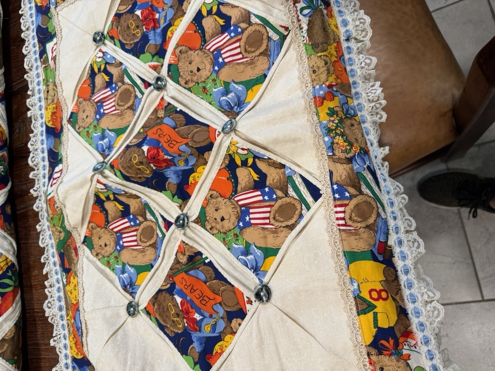 Handmade Patchwork Bear Quilt Cotton Multicolor Rectangular Bedding