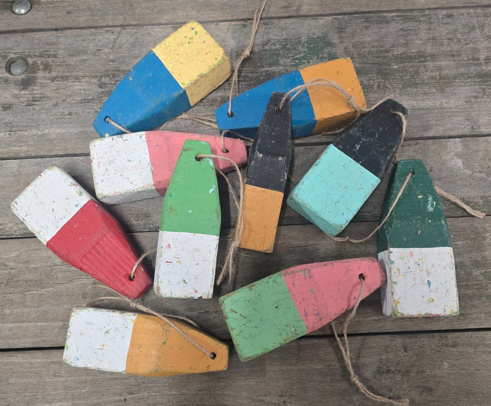 10 WOOD LOBSTER TRAP BUOY FLOATS Wooden Nautical Beach Boat House Decor Fishing