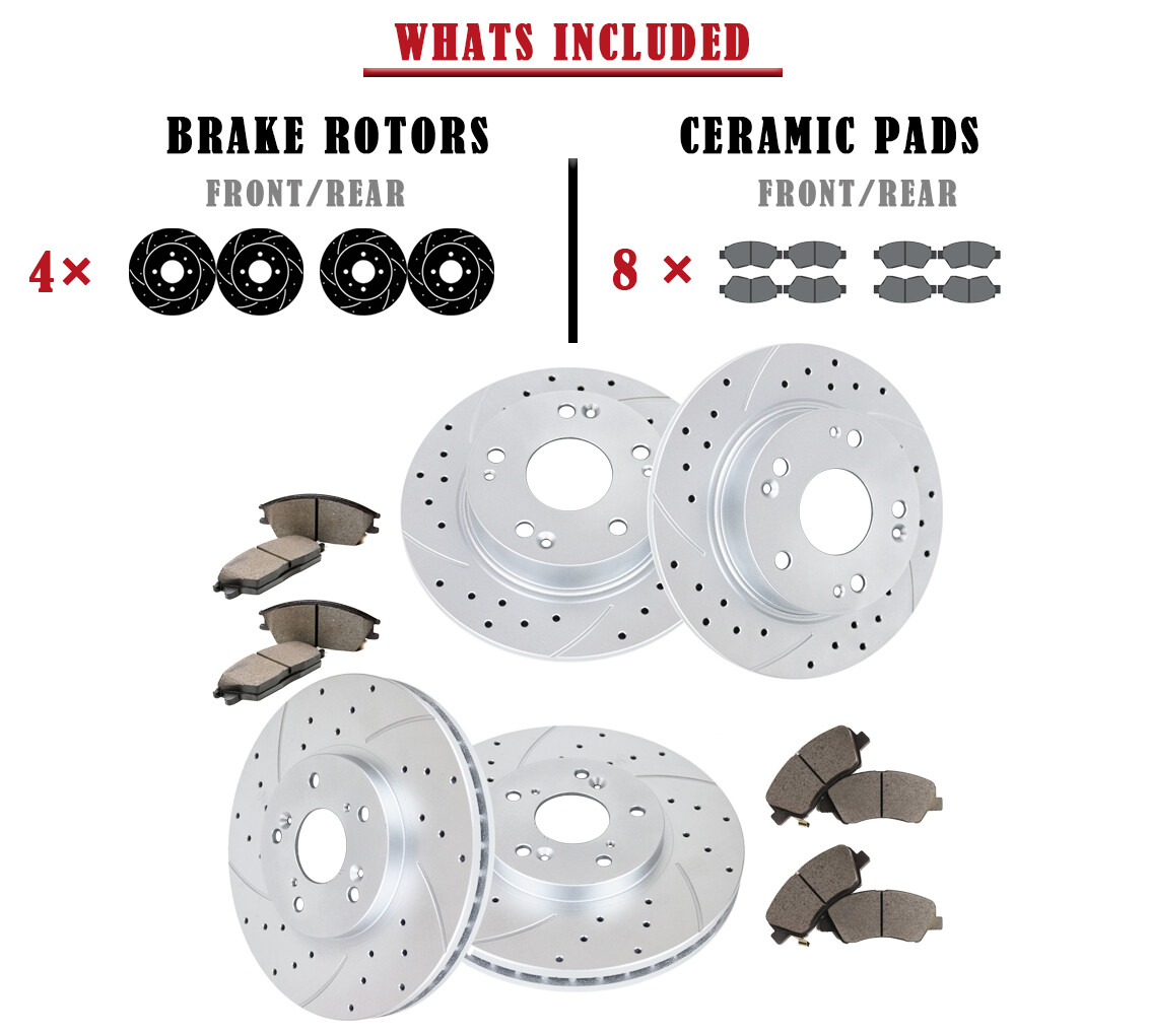 Drilled Slotted Front Rear Brake Rotors and Pads Kit for Honda Accord ACURA TSX