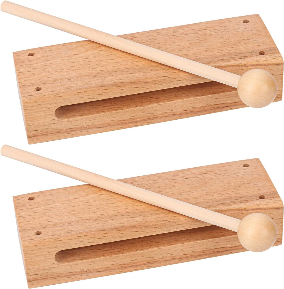 2 Set Solid Wood Rhythm Block Mallet Musical Instrument Percussion Blocks Hand