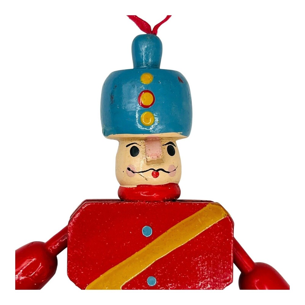 VTG Wood Toy Soldier Nutcracker Pull String Jumping Jack Ornament Russian 7”