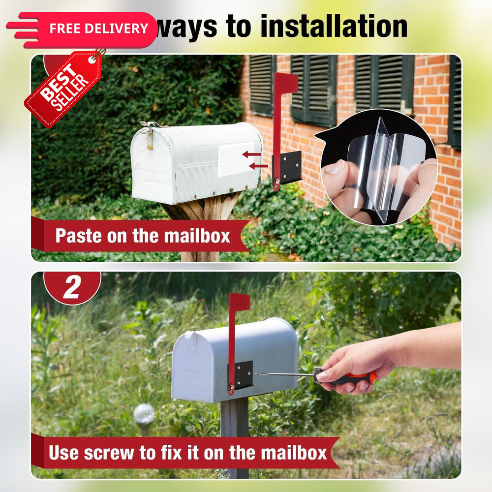 Merear Mailbox Flag Replacement Kit, Galvanized Steel for Mailbox, Red