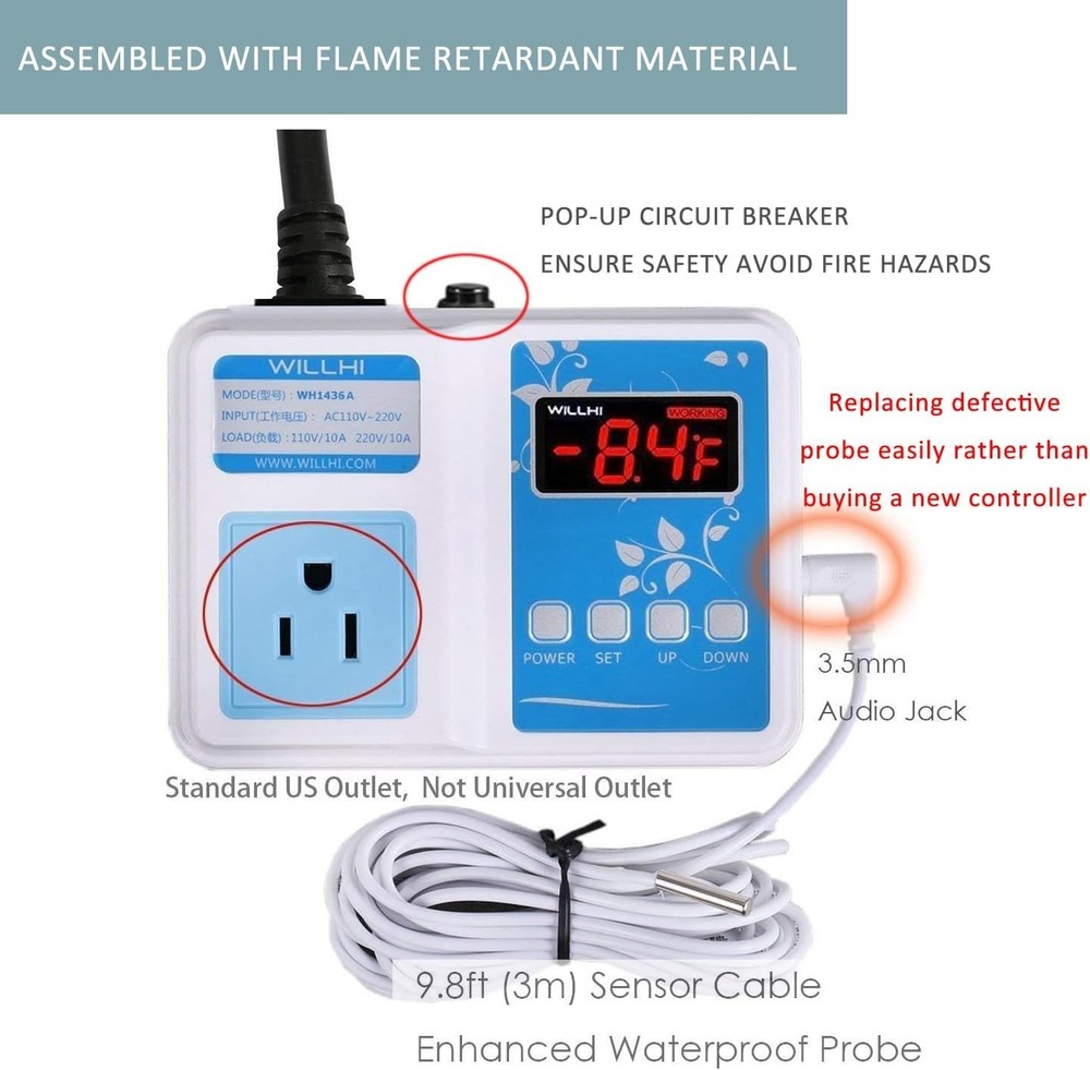 Plug and Play WH1436A Temperature Controller: 10A Efficient Cooking Solution