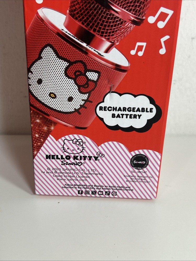 Hello Kitty Bluetooth Karaoke Microphone & Wireless Speaker USB Charging Red NIB