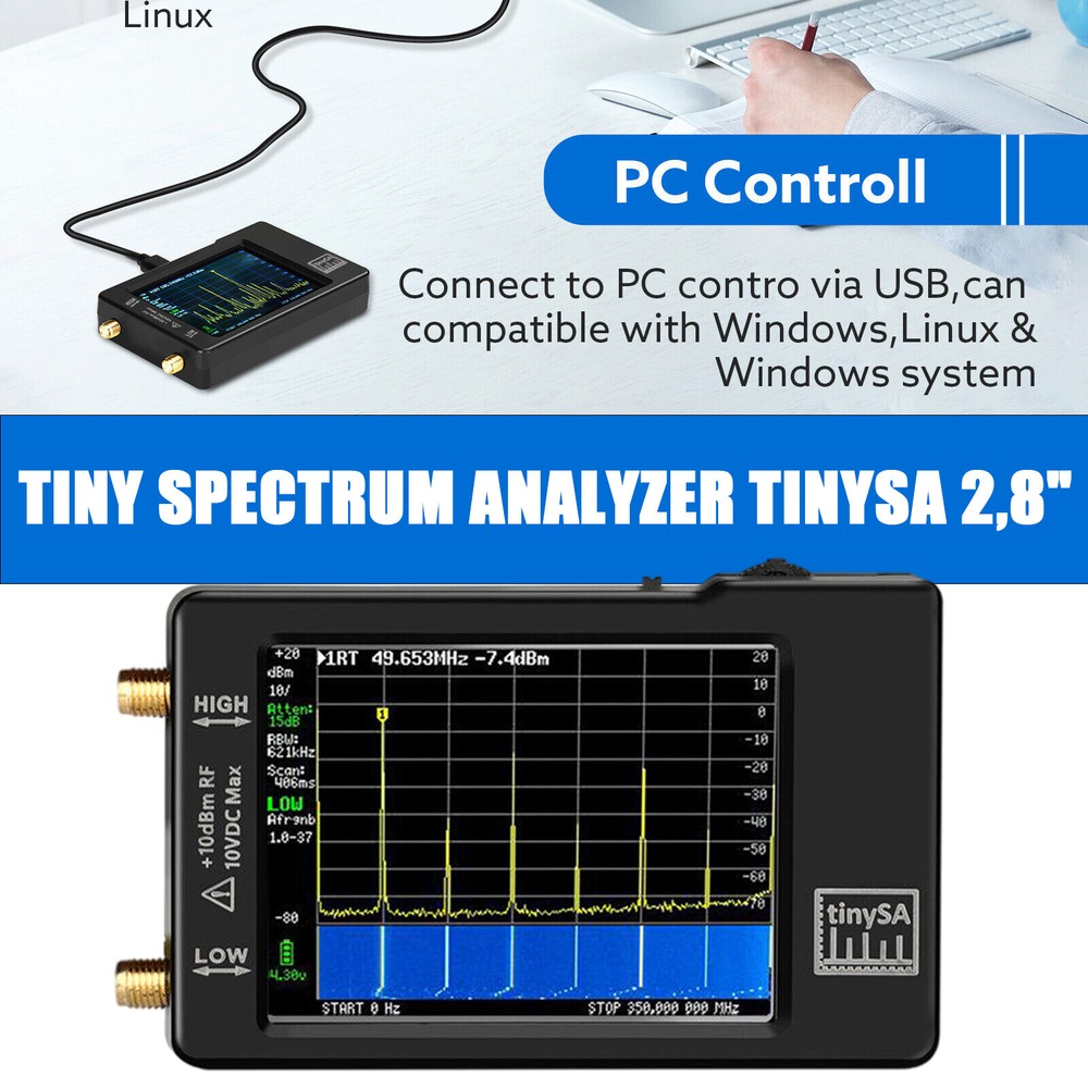 Handheld 2.8" LCD tiny Spectrum analyzer TinySA 100kHz to 960MHz Touch Control